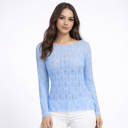 Maglia in Pizzo Elasticizzato Donna Manica Lunga – Top Trasparente Elegante Estivo