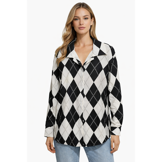 Camicia Donna Argyle Oversize Estiva – Casual Chic Leggera