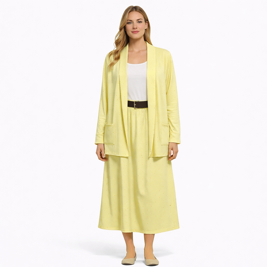 Completo Donna Cardigan e Gonna Midi con Micro Brillantini – Set Elegante Casual Estivo
