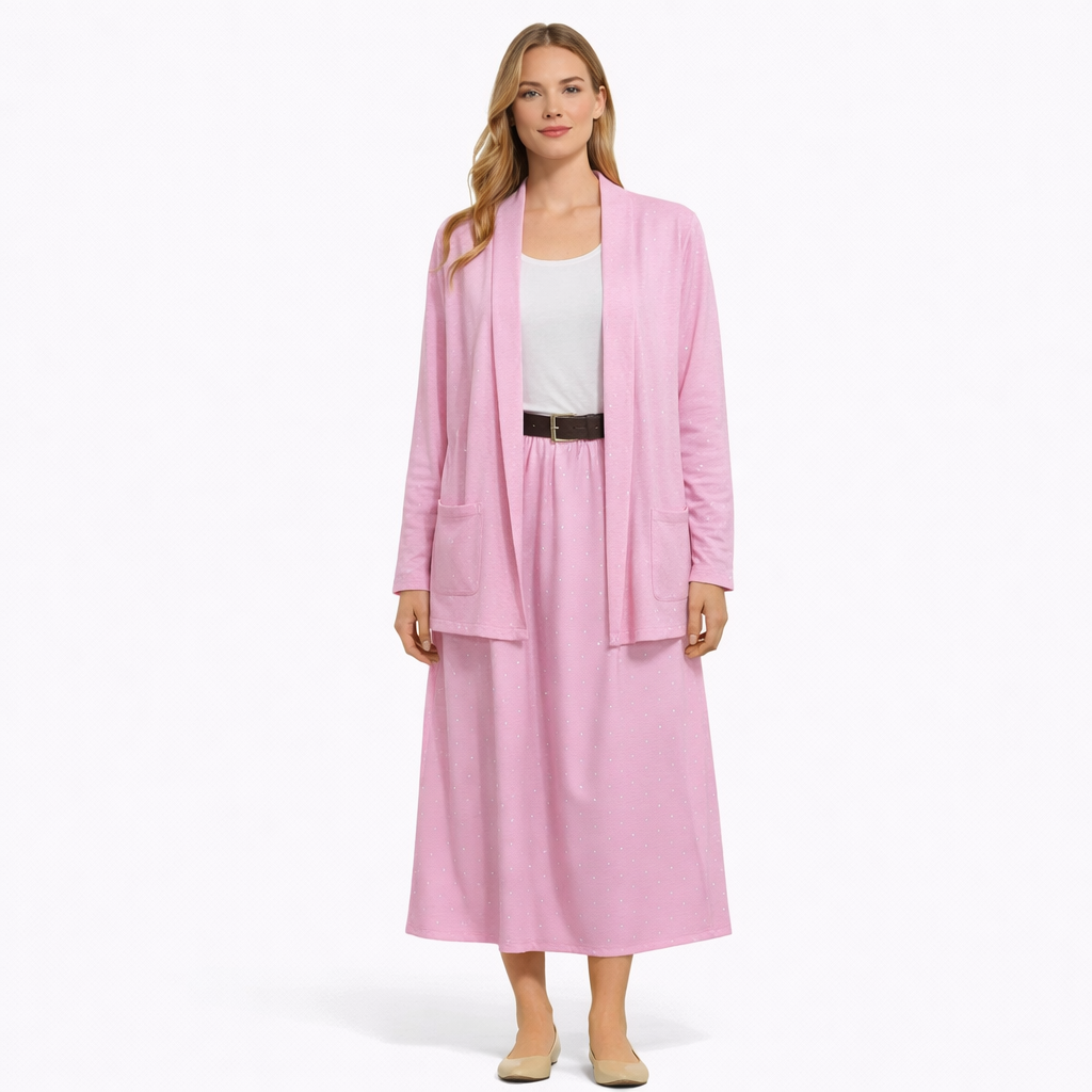 Completo Donna Cardigan e Gonna Midi con Micro Brillantini – Set Elegante Casual Estivo