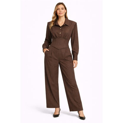Completo Donna Elegante con Corsetto e Pantalone Palazzo – Set Coordinato Moda Primavera Estate