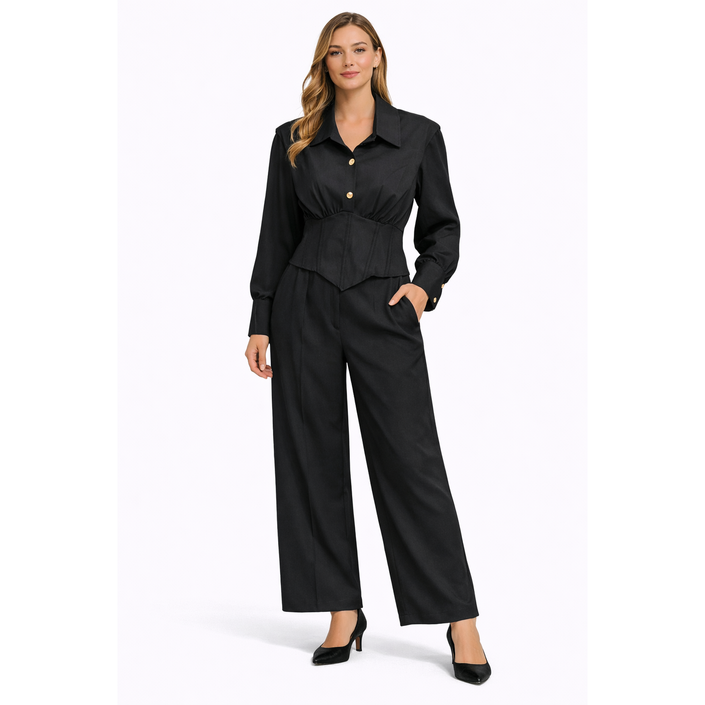Completo Donna Elegante con Corsetto e Pantalone Palazzo – Set Coordinato Moda Primavera Estate