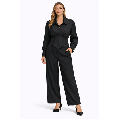 Completo Donna Elegante con Corsetto e Pantalone Palazzo – Set Coordinato Moda Primavera Estate