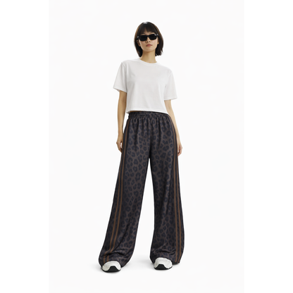 Pantaloni Leopardati Wide Leg Donna con Bande Laterali – Streetwear Y2K Oversize