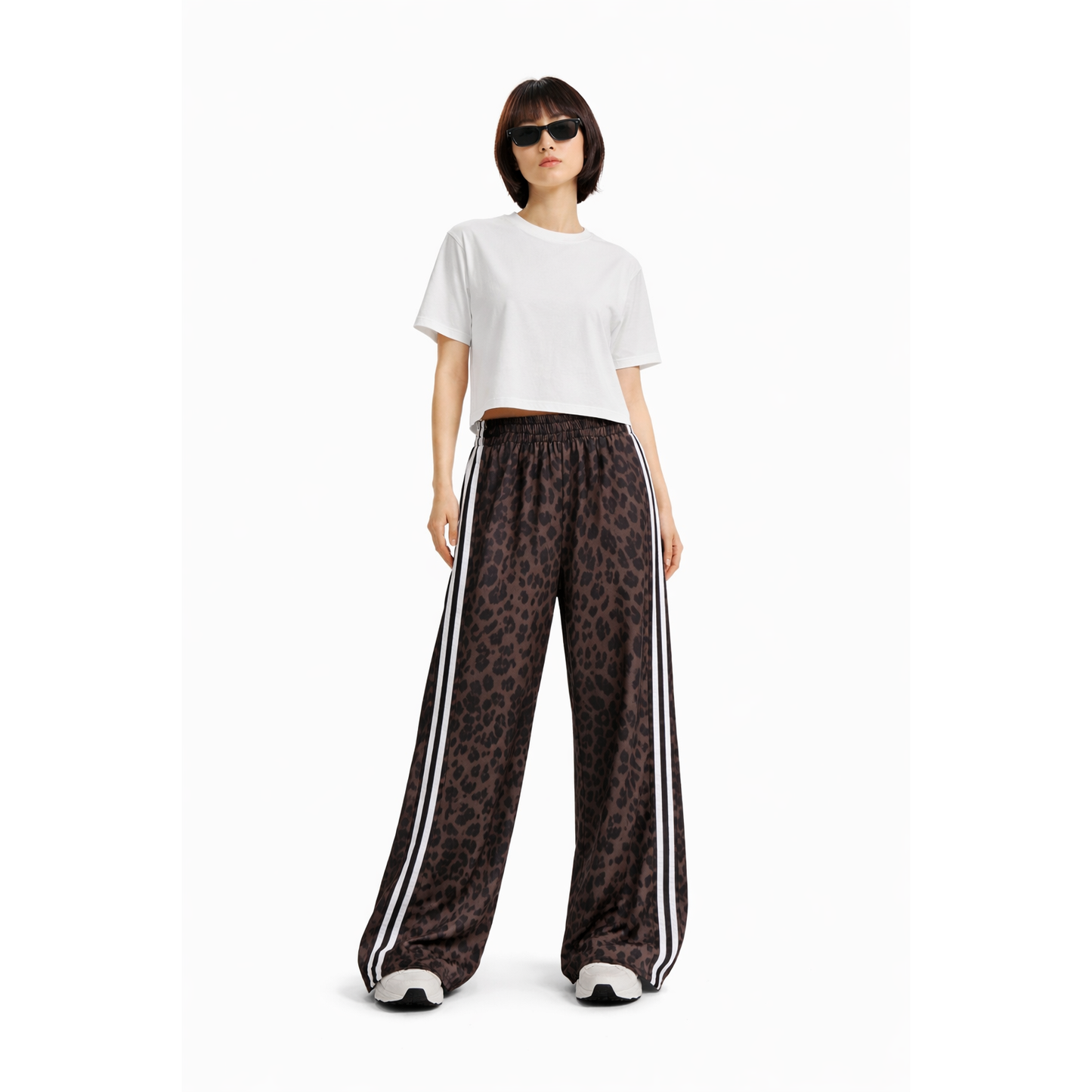 Pantaloni Leopardati Wide Leg Donna con Bande Laterali – Streetwear Y2K Oversize