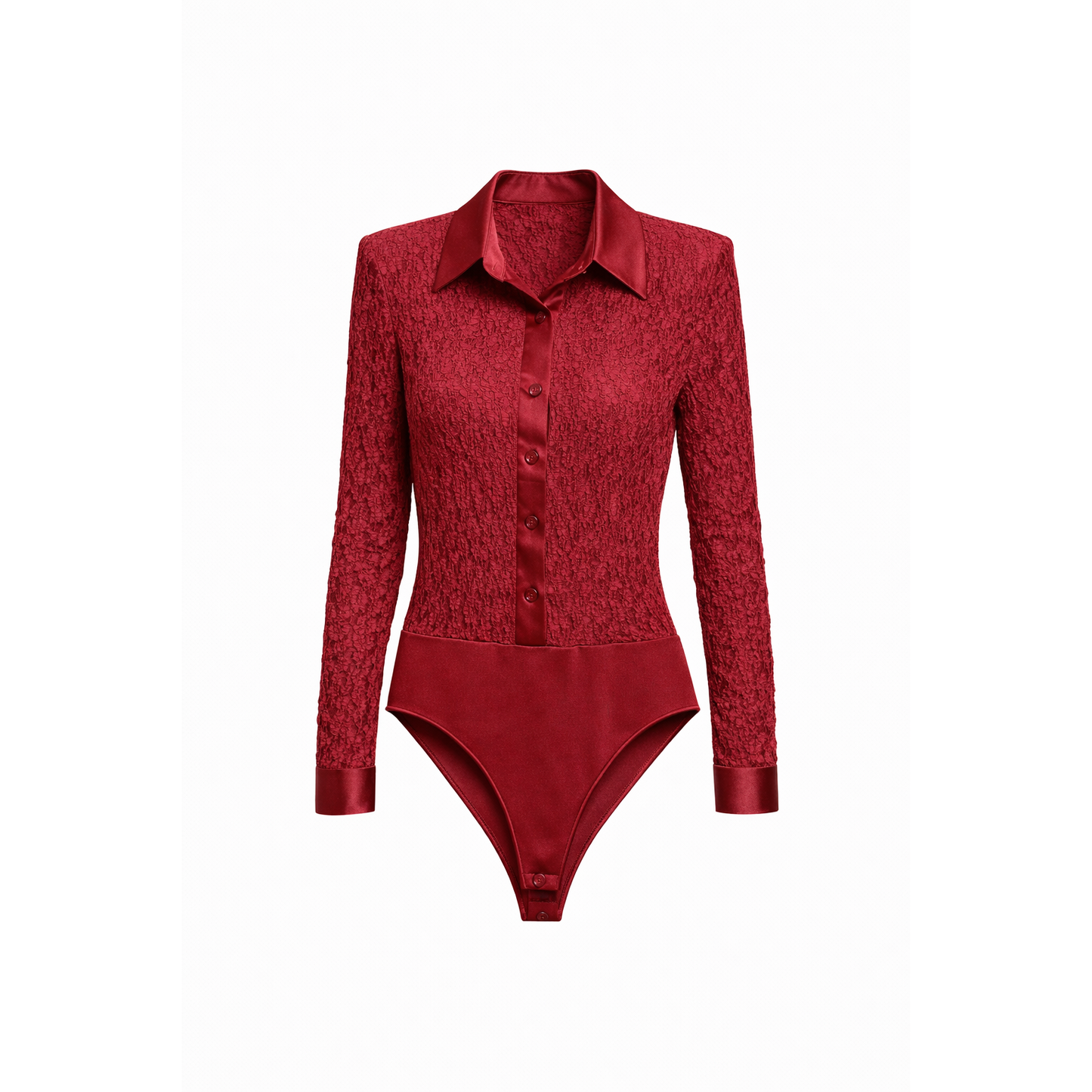 Body Camicia in Pizzo Elegante Donna con Colletto Satinato – Body Manica Lunga Slim Fit