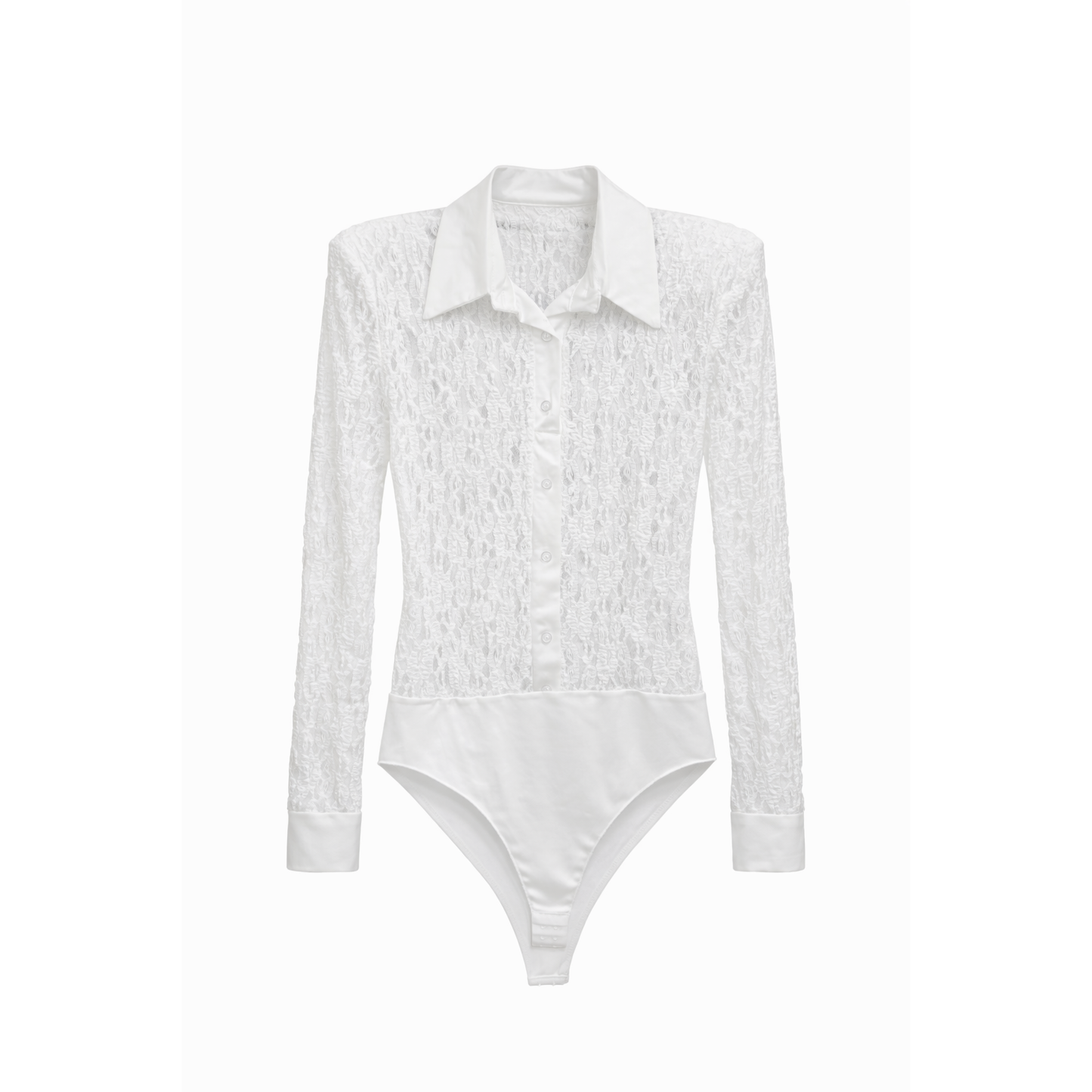 Body Camicia in Pizzo Elegante Donna con Colletto Satinato – Body Manica Lunga Slim Fit