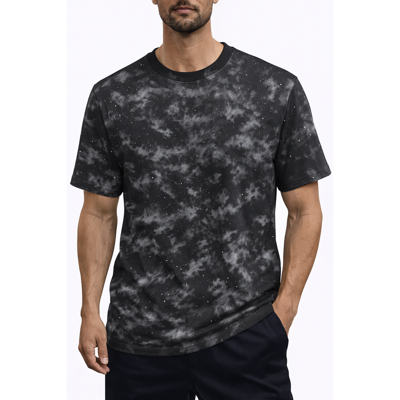 T-shirt uomo tie-dye nera effetto galaxy vestibilità regolare