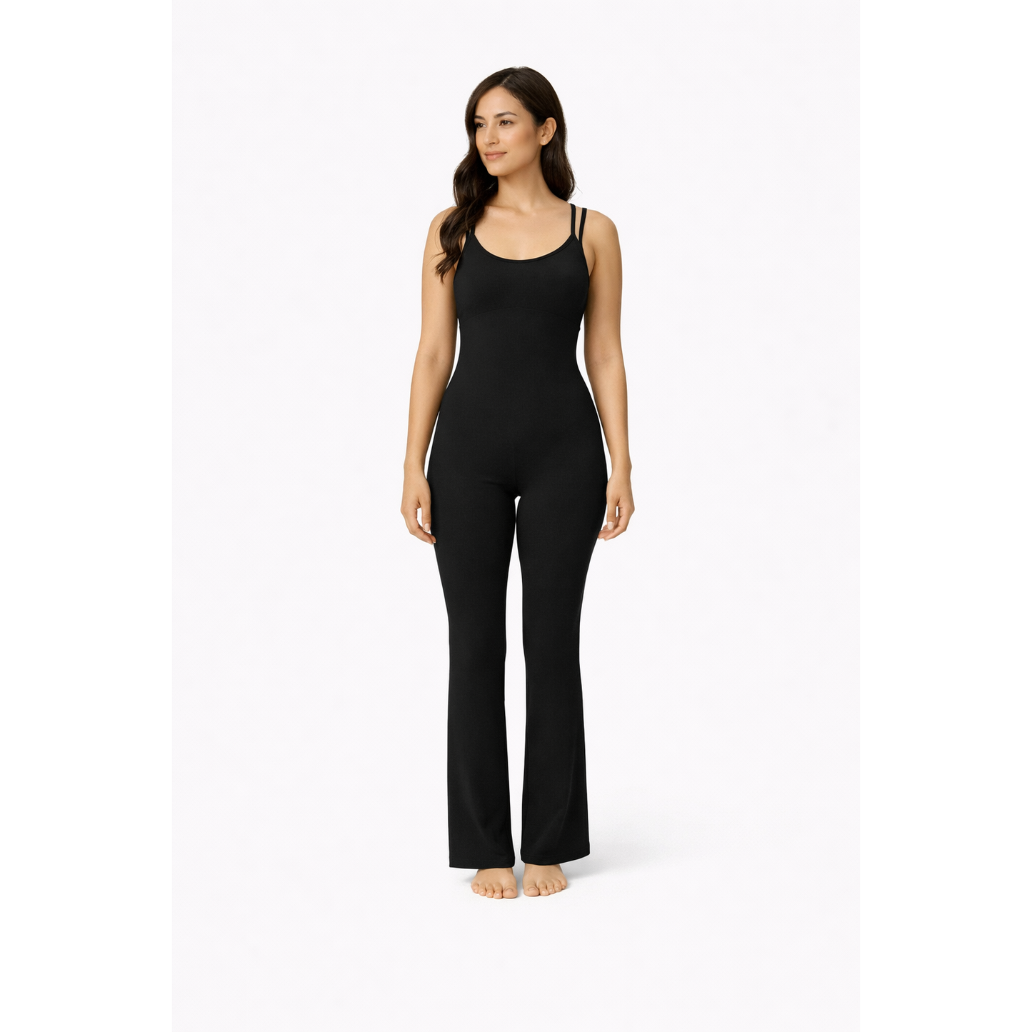Tuta Nera Aderente con Spalline Sottili – Jumpsuit Donna Slim Fit Senza Maniche