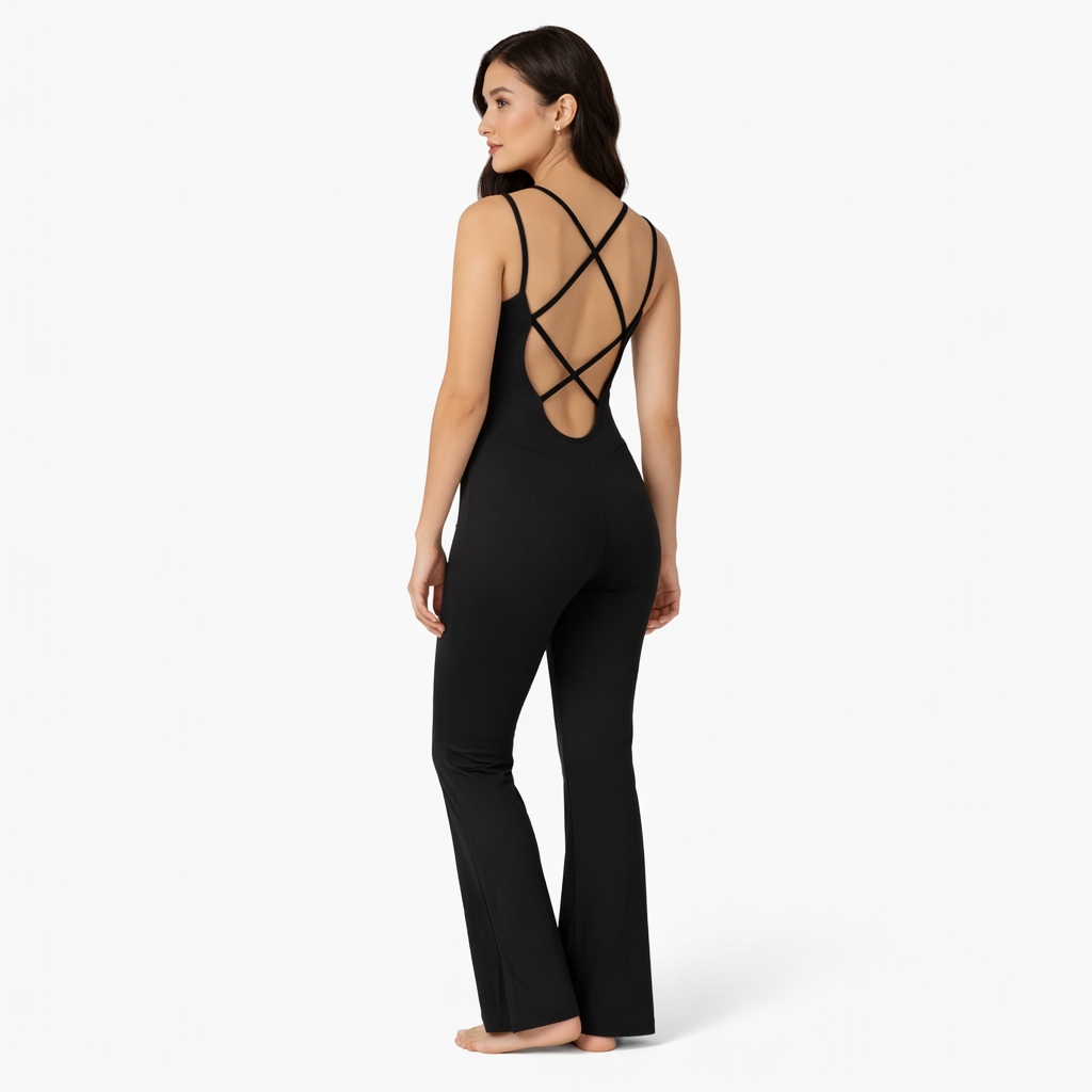 Tuta Nera Aderente con Spalline Sottili – Jumpsuit Donna Slim Fit Senza Maniche
