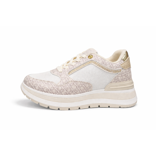 Sneakers Donna Beige Platform con Zeppa – Scarpe Casual Estive con Dettagli Oro e Strass, Suola Alta Comfort