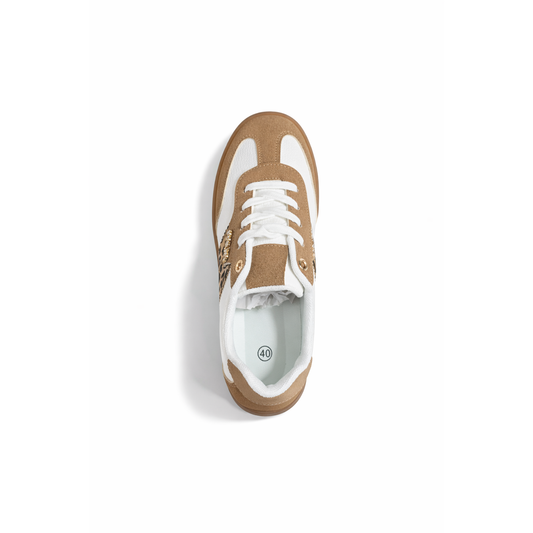 Sneakers Donna con Dettaglio Leopardato e Suola Gum – Stringate Casual con Logo Oro