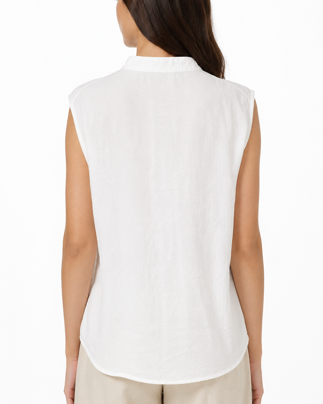 Blusa Donna Smanicata con Collo alla Coreana e Bottoni