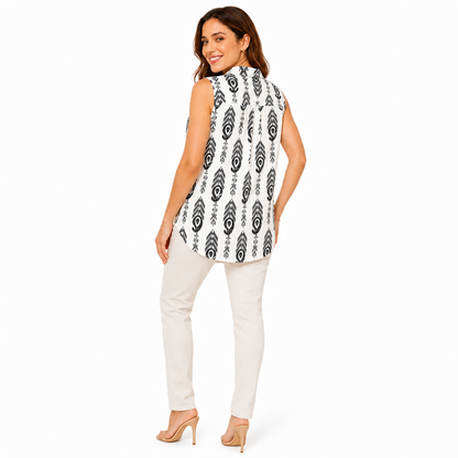 Camicia Smanicata Donna con Stampa Geometrica – Blusa Estiva Leggera