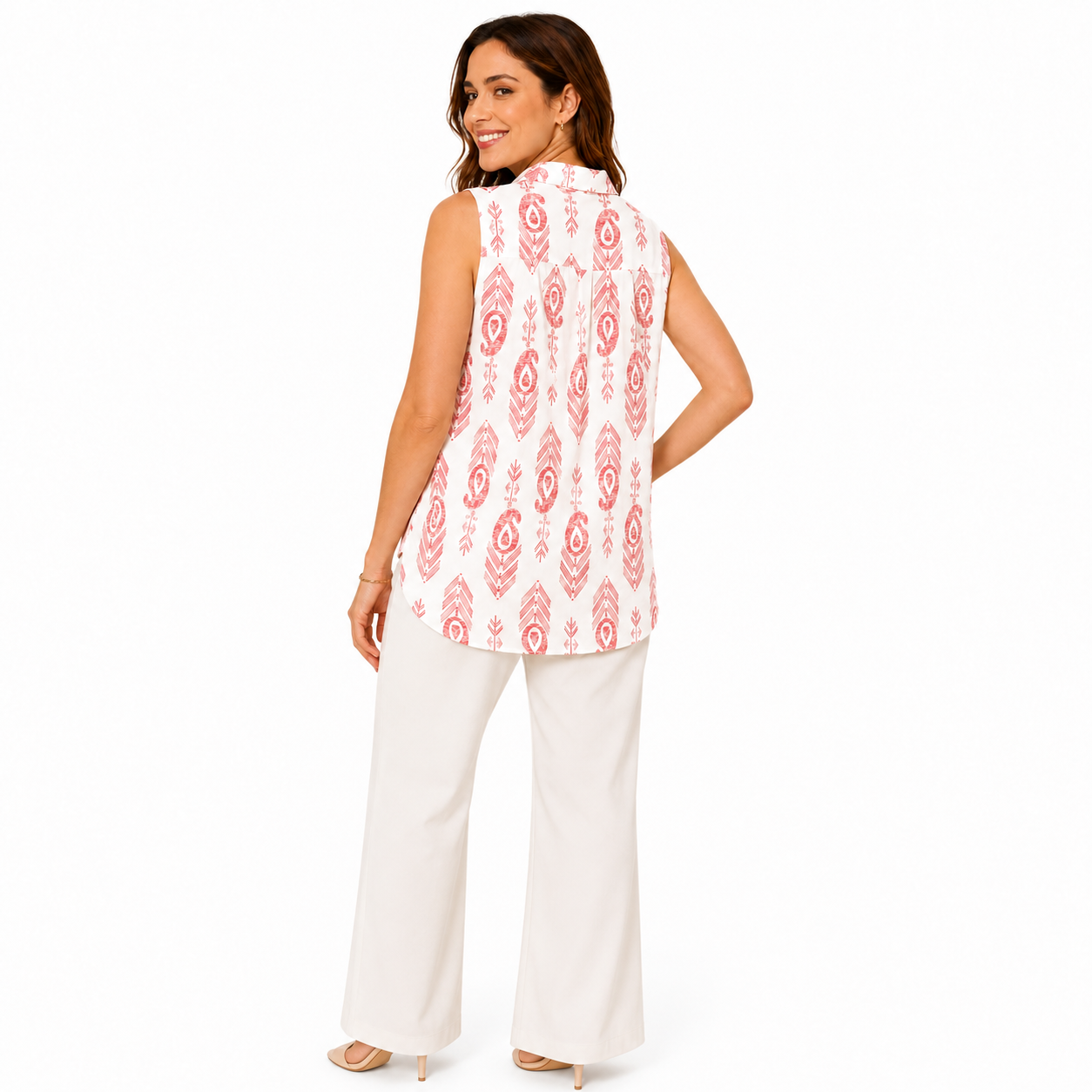Camicia Smanicata Donna con Stampa Geometrica – Blusa Estiva Leggera