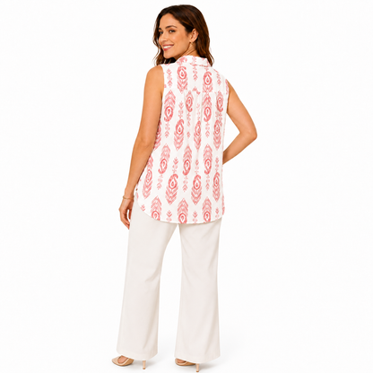 Camicia Smanicata Donna con Stampa Geometrica – Blusa Estiva Leggera