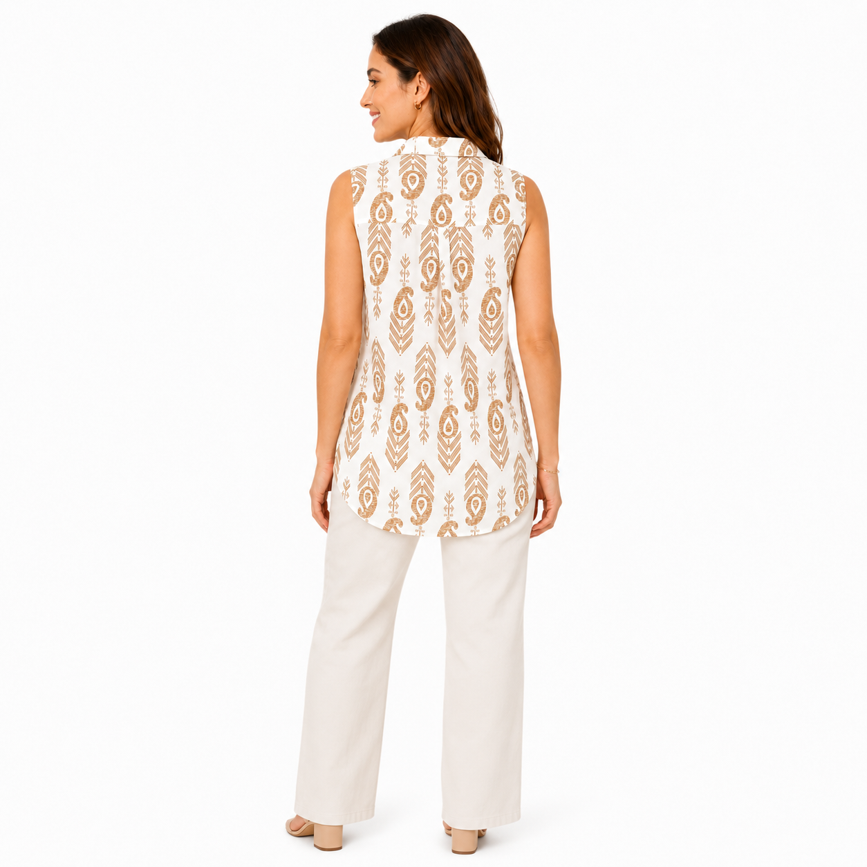 Camicia Smanicata Donna con Stampa Geometrica – Blusa Estiva Leggera