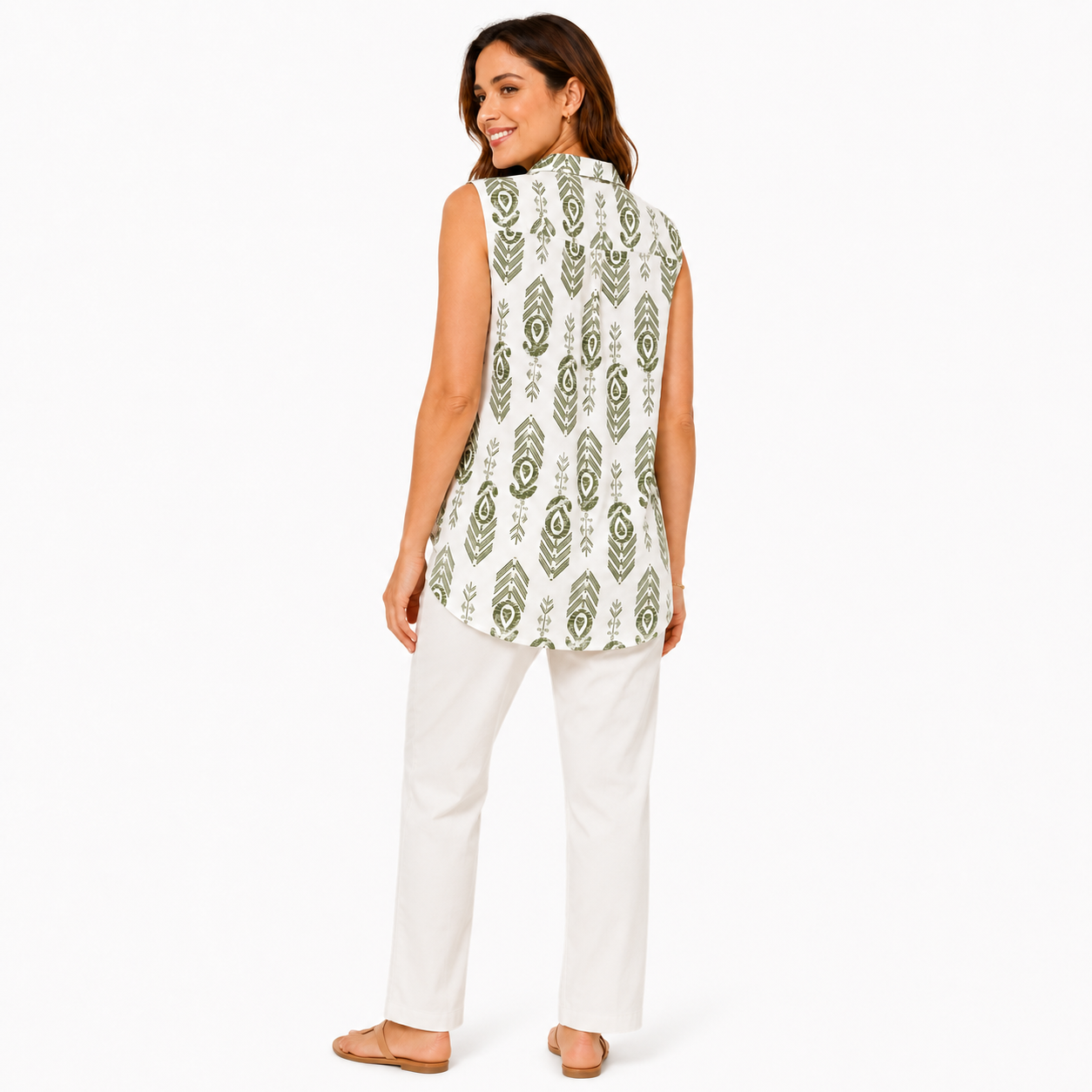 Camicia Smanicata Donna con Stampa Geometrica – Blusa Estiva Leggera