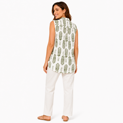 Camicia Smanicata Donna con Stampa Geometrica – Blusa Estiva Leggera