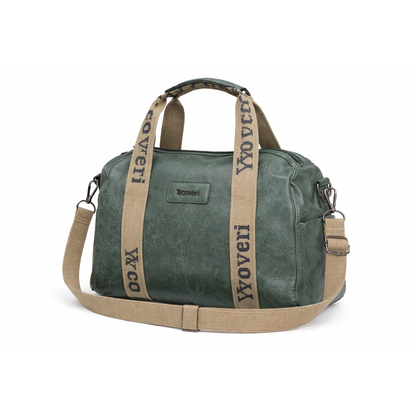 Borsa Verde in Ecopelle Effetto Vintage con Tracolla Regolabile – Tasca Posteriore con Zip, Tasche Laterali con Bottone e Chiusura Centrale