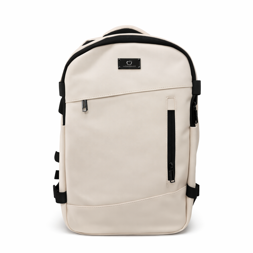 Zaino Porta Laptop 14” / 15” Slim – Zaino Viaggio Uomo Donna con Apertura a Valigia, Multitasche e Design Moderno Beige/Nero