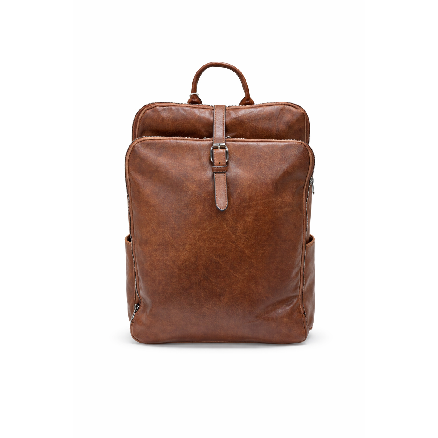Zaino Vintage in Ecopelle Uomo Donna – Zaino Elegante con 3 Scomparti, Tasche Multiple e Chiusura con Cinturino a Bottone – Marrone