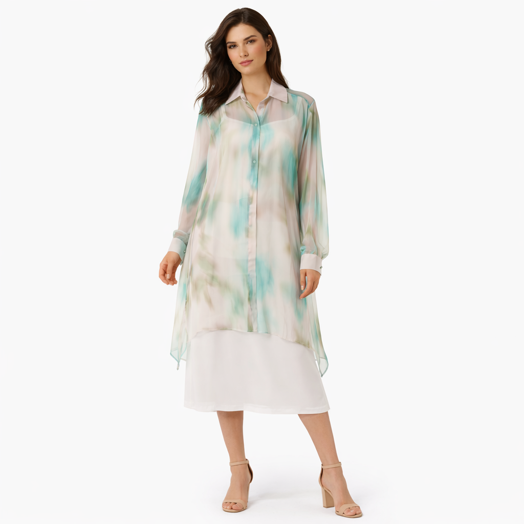 Camicia Lunga Donna in Chiffon Trasparente – Blusa Leggera Estiva Effetto See-Through