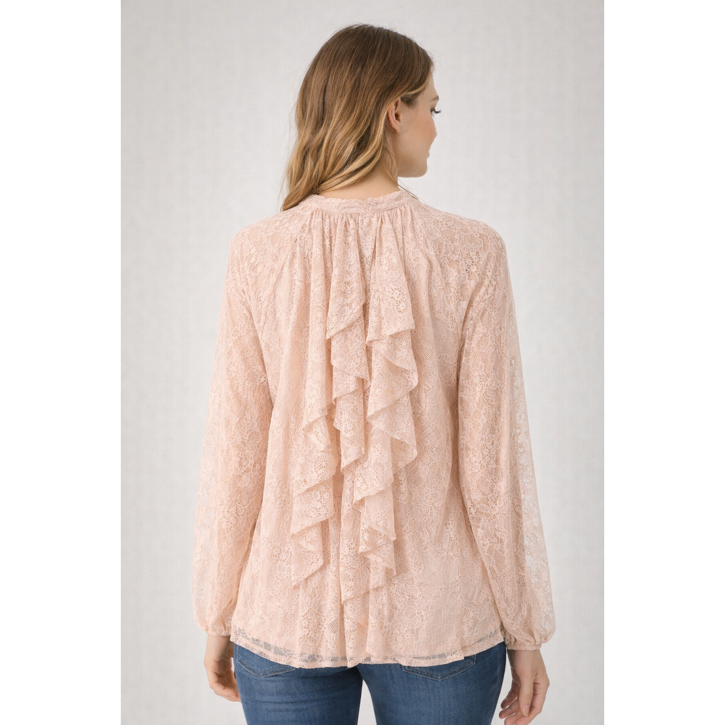 Blusa Donna Elegante in Pizzo Trasparente con Fiocco – Camicia Leggera Manica Lunga