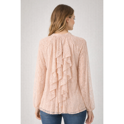 Blusa Donna Elegante in Pizzo Trasparente con Fiocco – Camicia Leggera Manica Lunga
