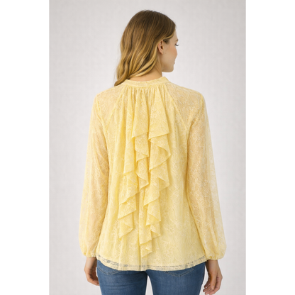 Blusa Donna Elegante in Pizzo Trasparente con Fiocco – Camicia Leggera Manica Lunga