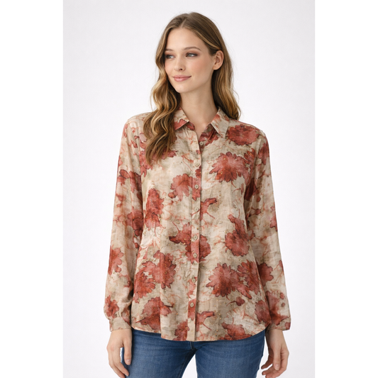 Camicia Donna Elegante Fantasia – Blusa Leggera Manica Lunga con Bottoni