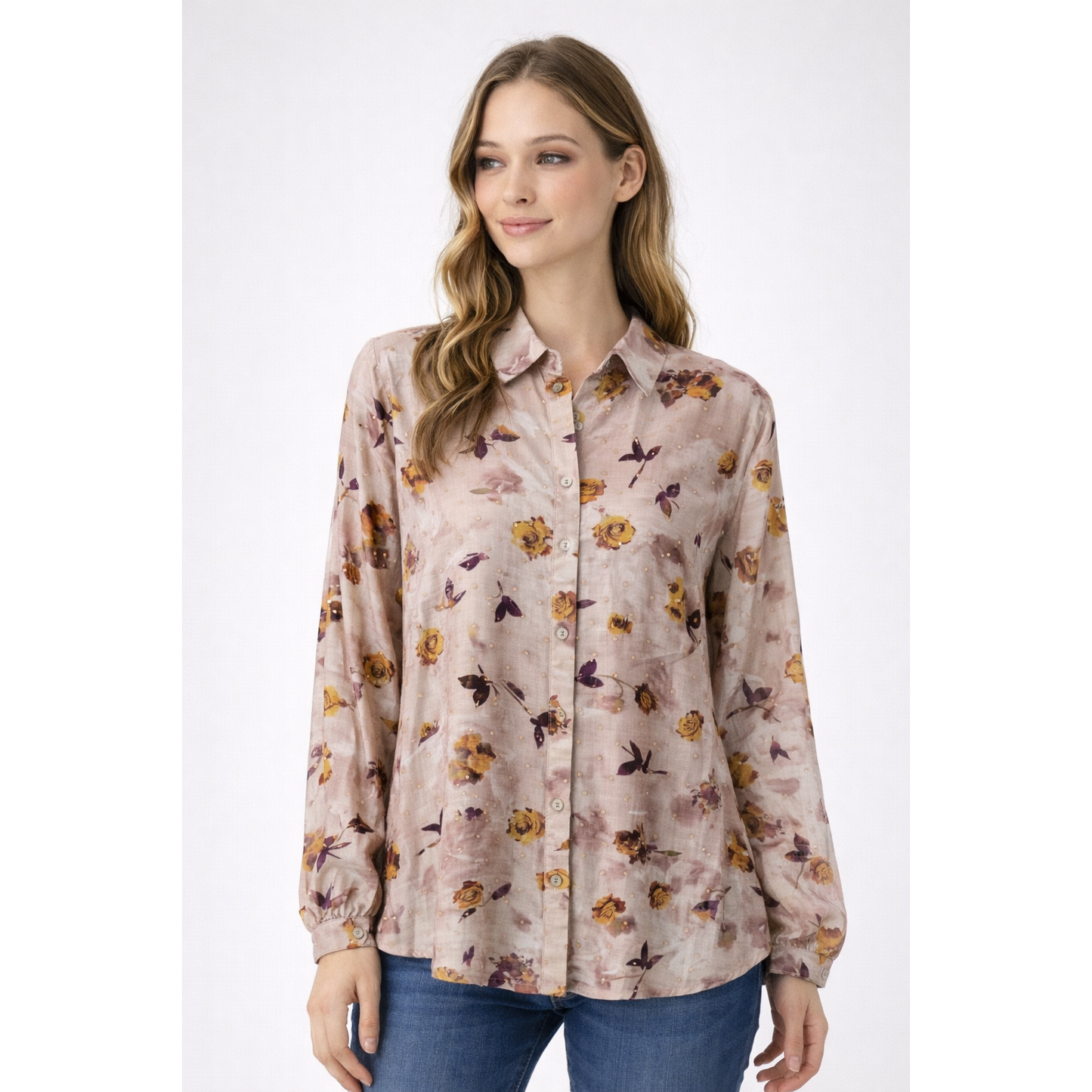 Camicia Donna Elegante Fantasia – Blusa Leggera Manica Lunga con Bottoni