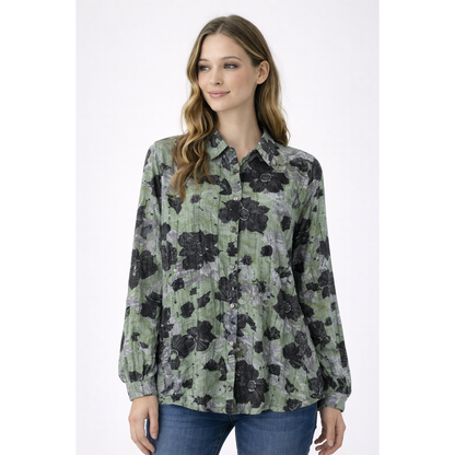 Camicia Donna Elegante Fantasia – Blusa Leggera Manica Lunga con Bottoni