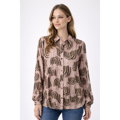 Camicia Donna Elegante Fantasia – Blusa Leggera Manica Lunga con Bottoni
