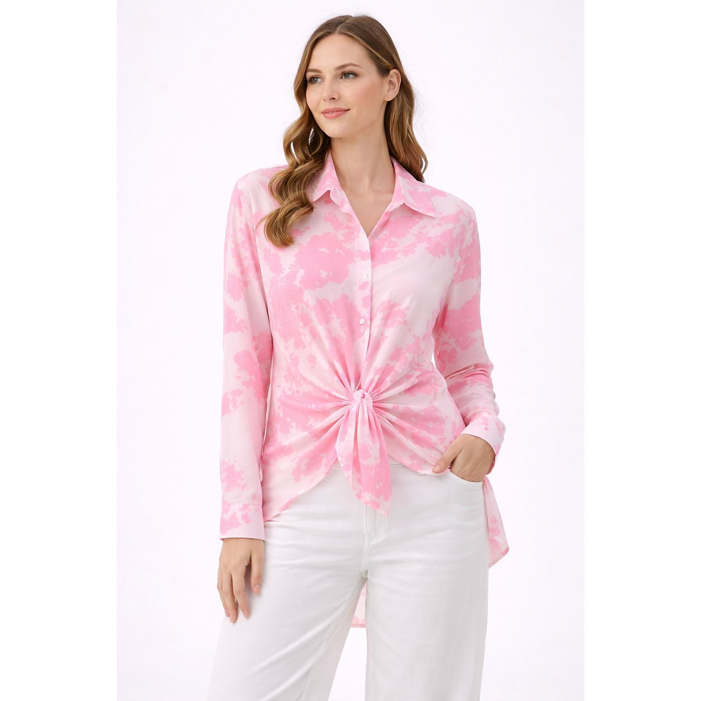 Camicia Donna Fantasia con Nodo Frontale – Blusa Elegante Casual