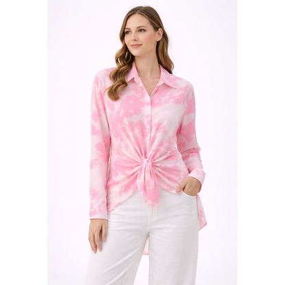 Camicia Donna Fantasia con Nodo Frontale – Blusa Elegante Casual