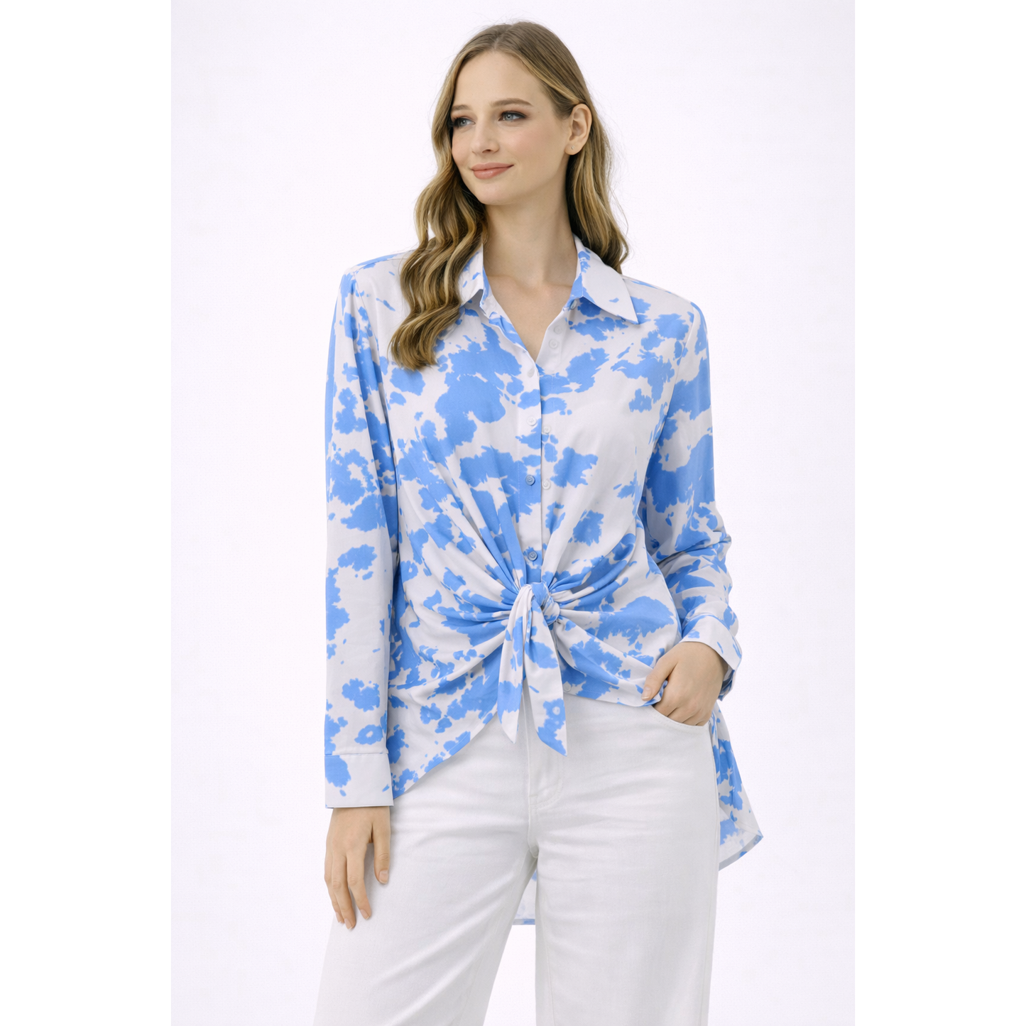 Camicia Donna Fantasia con Nodo Frontale – Blusa Elegante Casual