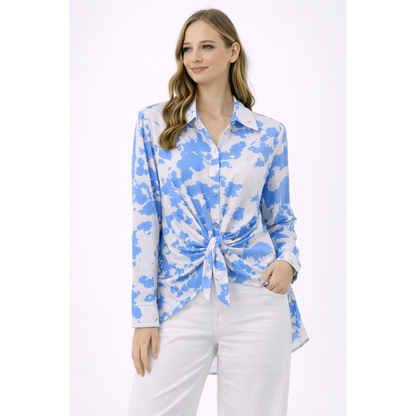 Camicia Donna Fantasia con Nodo Frontale – Blusa Elegante Casual