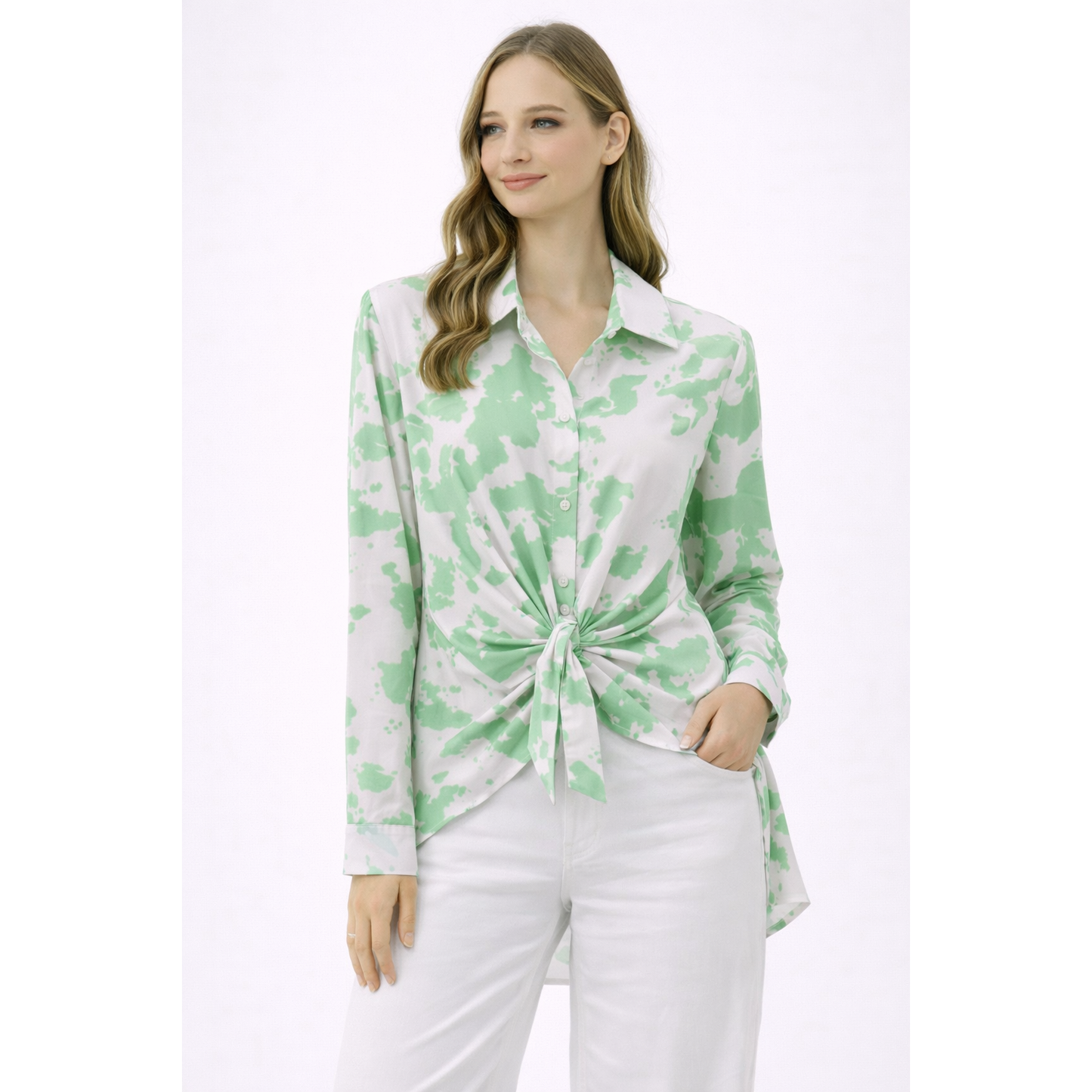 Camicia Donna Fantasia con Nodo Frontale – Blusa Elegante Casual