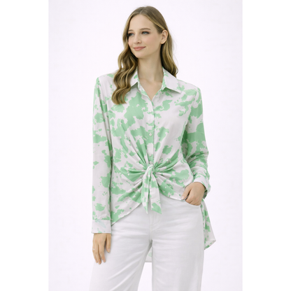 Camicia Donna Fantasia con Nodo Frontale – Blusa Elegante Casual
