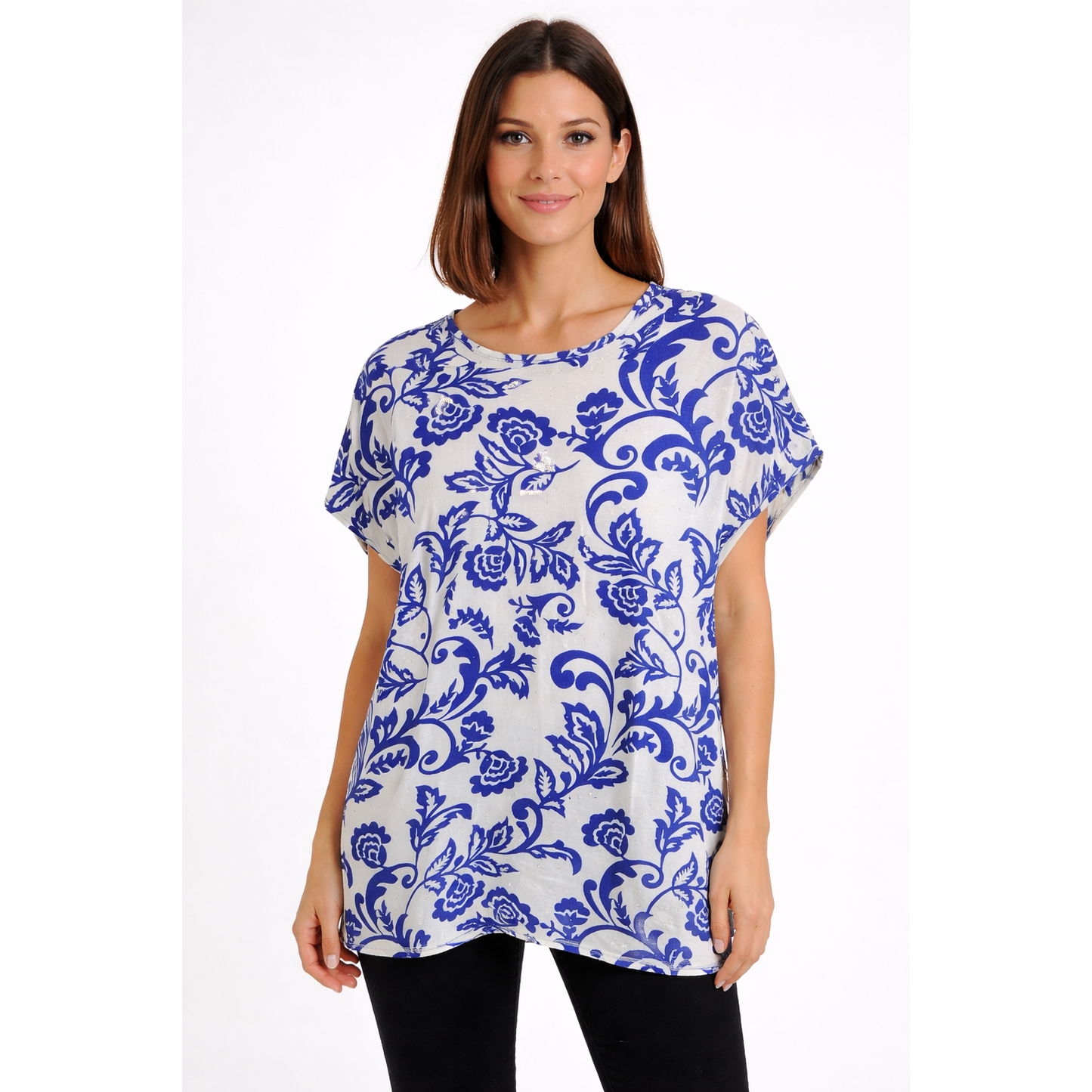 Maglia Donna Fantasia Floreale con Strass – Manica Corta