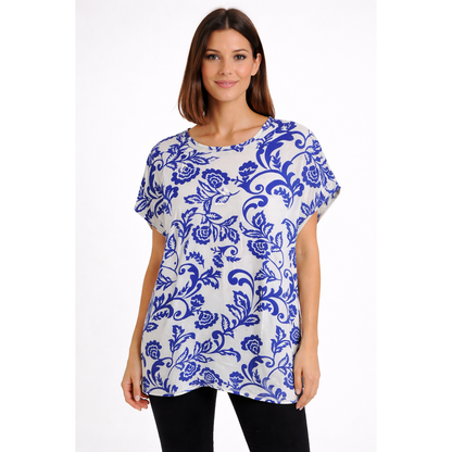 Maglia Donna Fantasia Floreale con Strass – Manica Corta