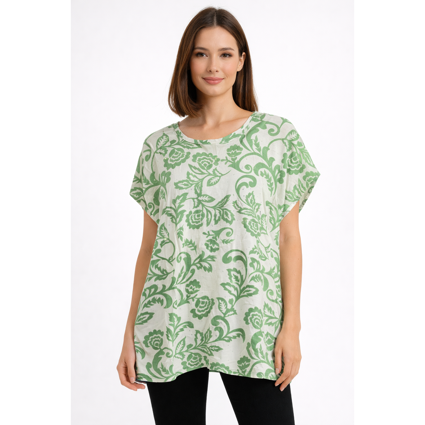 Maglia Donna Fantasia Floreale con Strass – Manica Corta