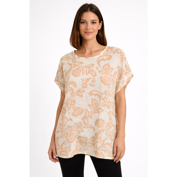 Maglia Donna Fantasia Floreale con Strass – Manica Corta