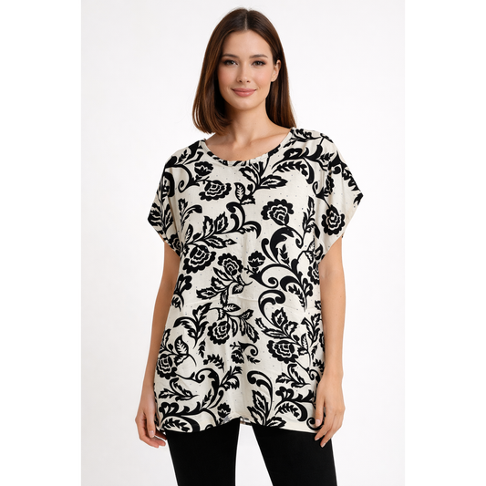 Maglia Donna Fantasia Floreale con Strass – Manica Corta
