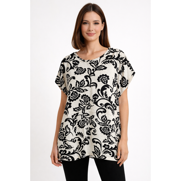 Maglia Donna Fantasia Floreale con Strass – Manica Corta