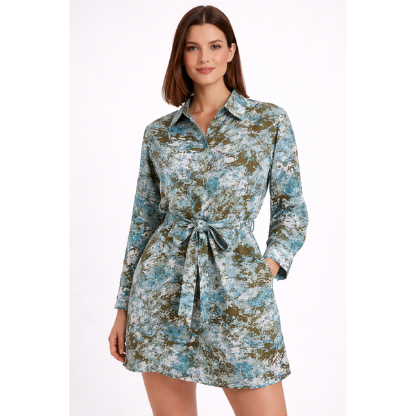 Vestito Camicia Donna Fantasia con Cintura – Abito Casual Estivo