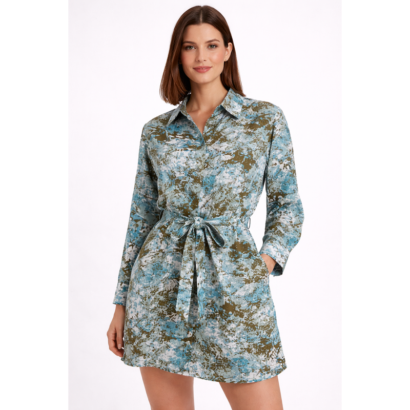 Vestito Camicia Donna Fantasia con Cintura – Abito Casual Estivo