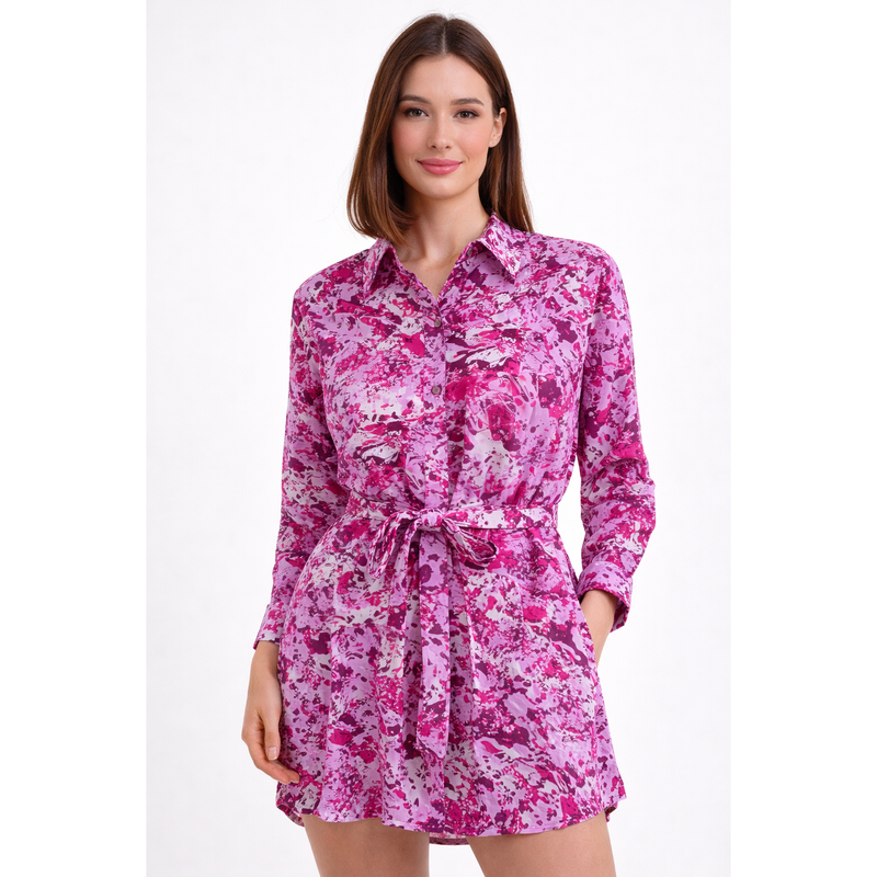Vestito Camicia Donna Fantasia con Cintura – Abito Casual Estivo
