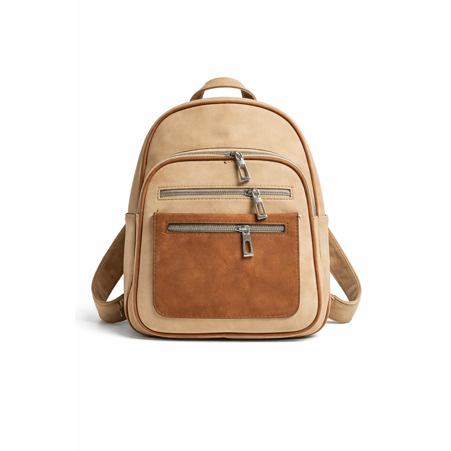 Zaino Bicolore Nero-Cuoio con Tasche Zip